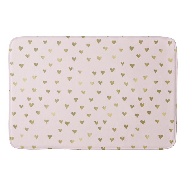 Pink Blush Gold Hearts Bathroom Mat (Front)