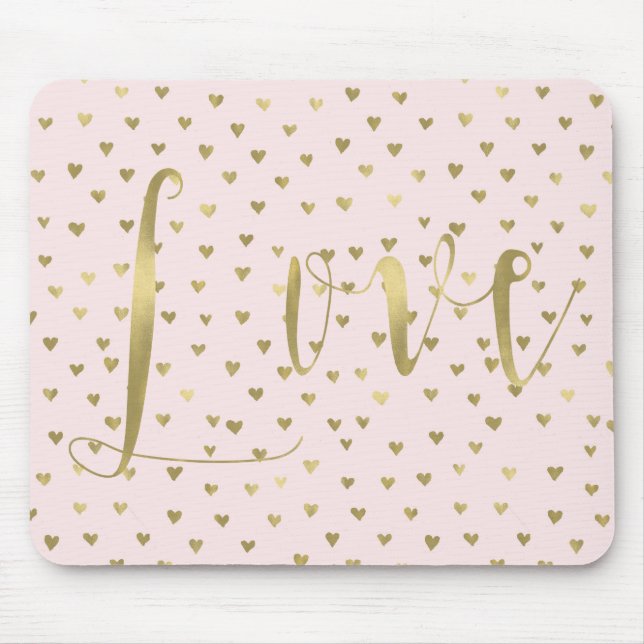 Pink Blush Gold Hearts Love Mouse Pad (Front)