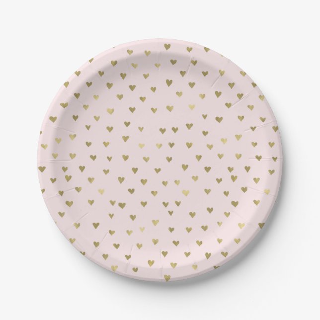 Pink Blush Gold Hearts Paper Plates (Front)