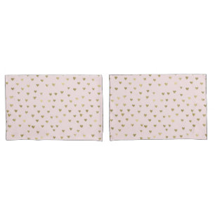 Pink Blush Gold Hearts Pillow Case