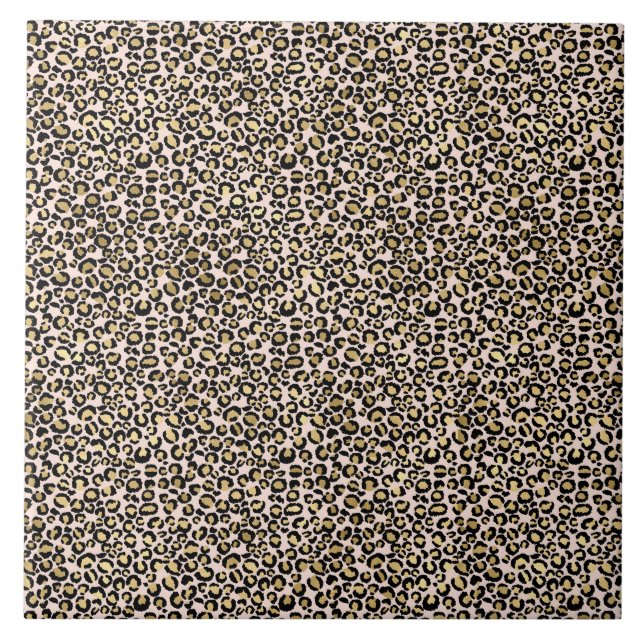 Pink Blush Gold Leopard Print Ceramic Tile (Front)