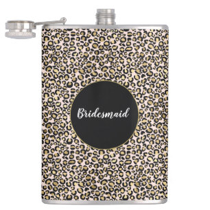 Pink Blush Gold Leopard Print Flask