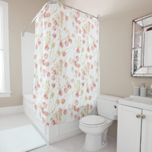 Pink blush gold meadow floral pattern  shower curtain