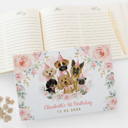 Pink Blush Gold Pet Dogs Baby Girl Birthday Guest Book