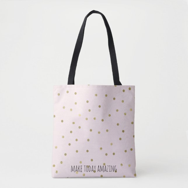 Pink Blush Gold Sparkle Confetti Personalized Tote Bag (Front)