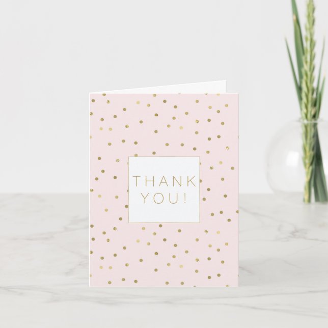 Pink Blush Gold Sparkle Confetti Stylish thank you Card (Front)