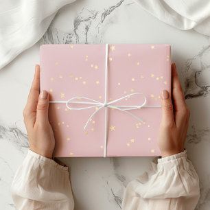 Pink Blush Gold Stars Faux Foil Wrapping Paper