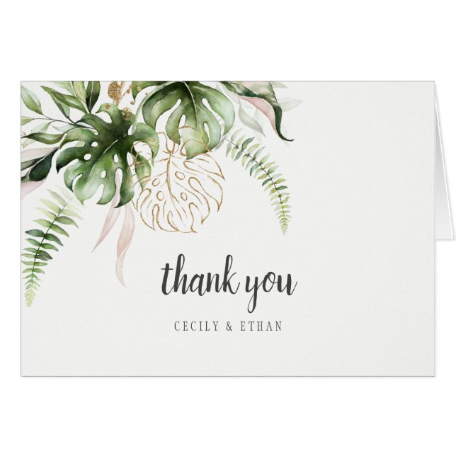 Pink Blush Gold Tropical Greenery Thank You (Front Horizontal)