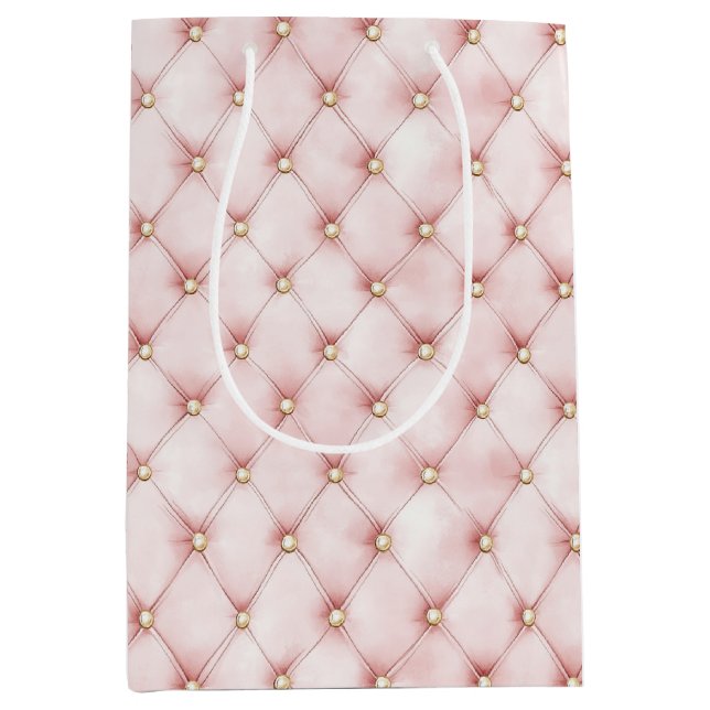 Pink Blush Gold Tufts Birthday Medium Gift Bag (Front)