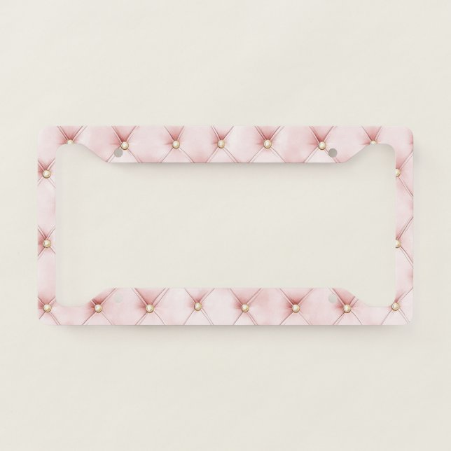 Pink Blush Gold Tufts Bridal Shower License Plate Frame (Front)