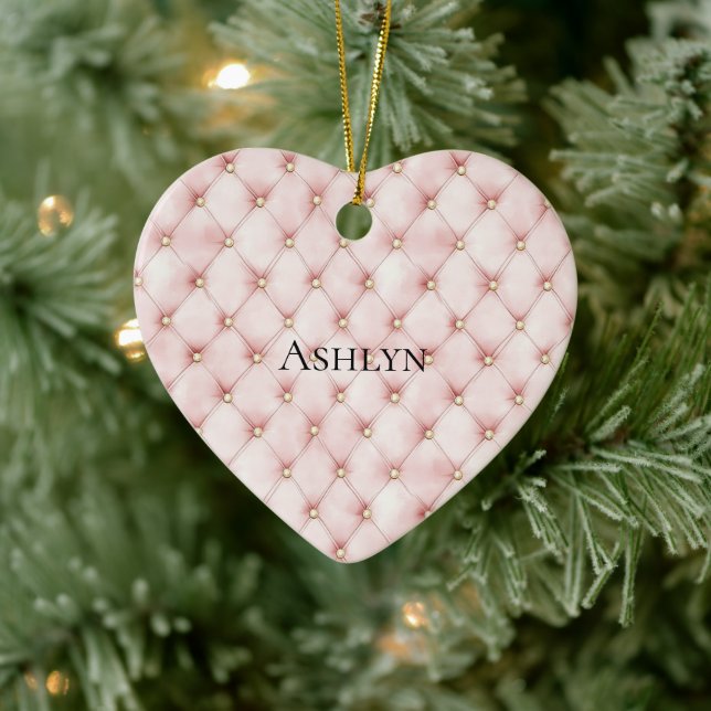 Pink Blush Gold Tufts Christmas Ceramic Ornament (Tree)