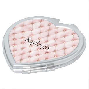 Pink Blush Gold Tufts Compact Mirror