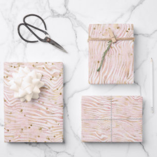Pink Blush Gold Zebra Print Glitz Wrapping Paper Sheets