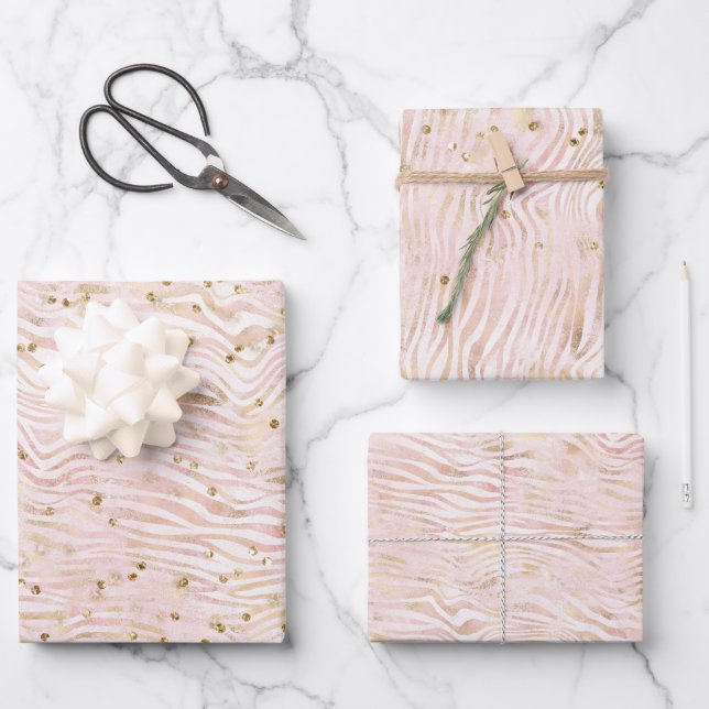 Pink Blush Gold Zebra Print Glitz      Wrapping Paper Sheets (Front)