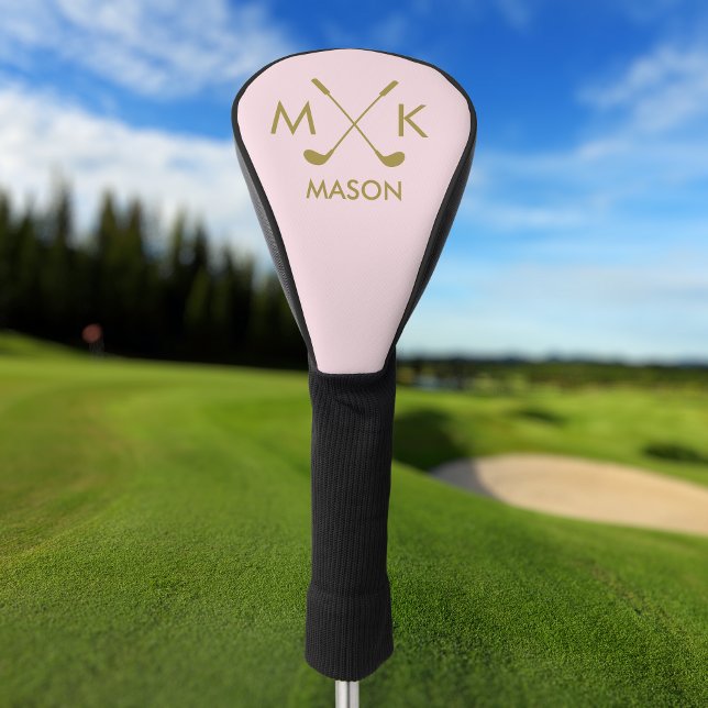 Pink Blush Golfer Golf Modern | Gold Monogram Golf Head Cover (Creator Uploaded)