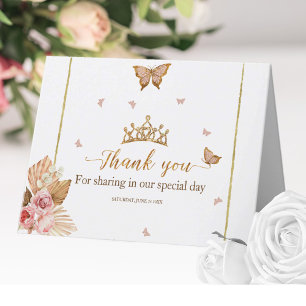 Pink Blush Gown Quinceanera Letterpress Thank You Card