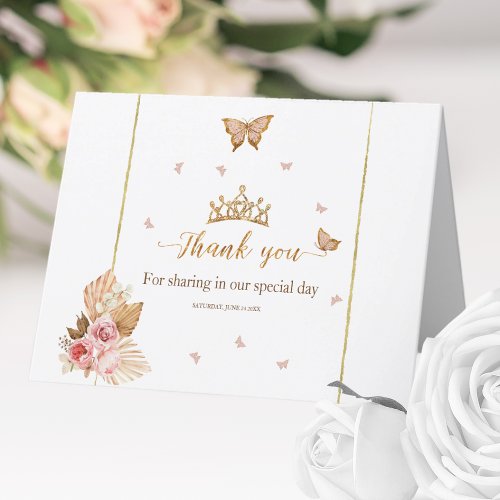 Pink Blush Gown Quinceanera Thank You Card