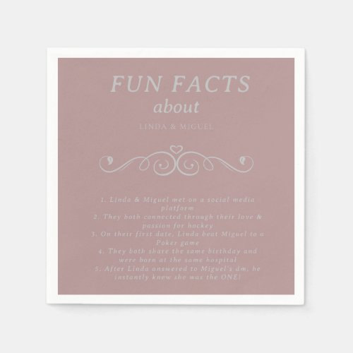 Pink Blush Gray Elegant Trivia Fun Facts Wedding  Napkins