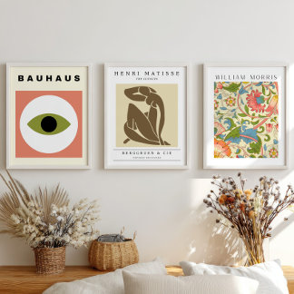 Pink Blush& Green Mid Century Modern Exhibition Wall Art Sets