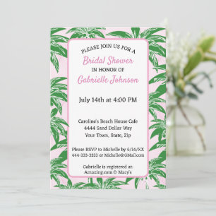 Pink Blush Green Palm Tree Summer Shower Party Invitation