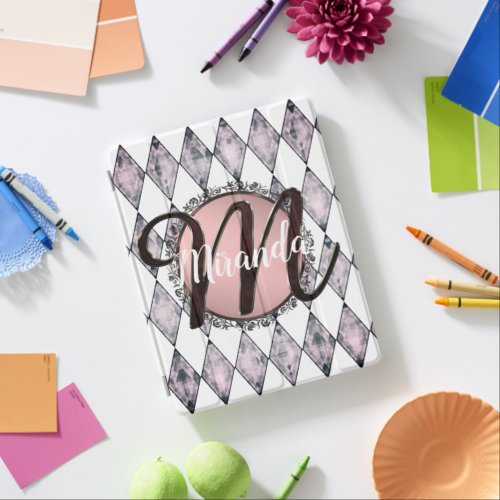 Pink Blush Harlequin Monogram iPad Smart Cover