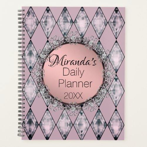 Pink Blush Harlequin Monogram  Planner