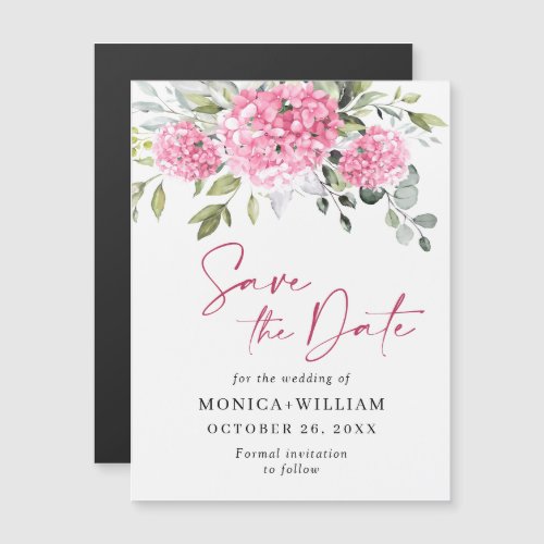 Pink Blush Hydrangea Save the Date Magnetic Card