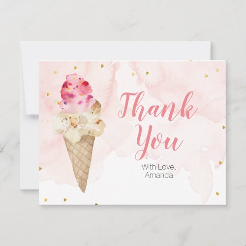 Pink Blush ice cream Bridal Shower Gold Glitter Thank You Card