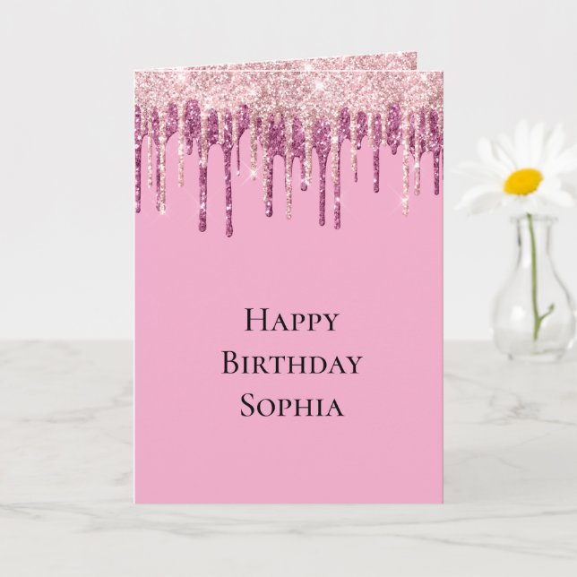 Pink Blush Ice Cream Glitter Drips Birthday Card (Small Plant)