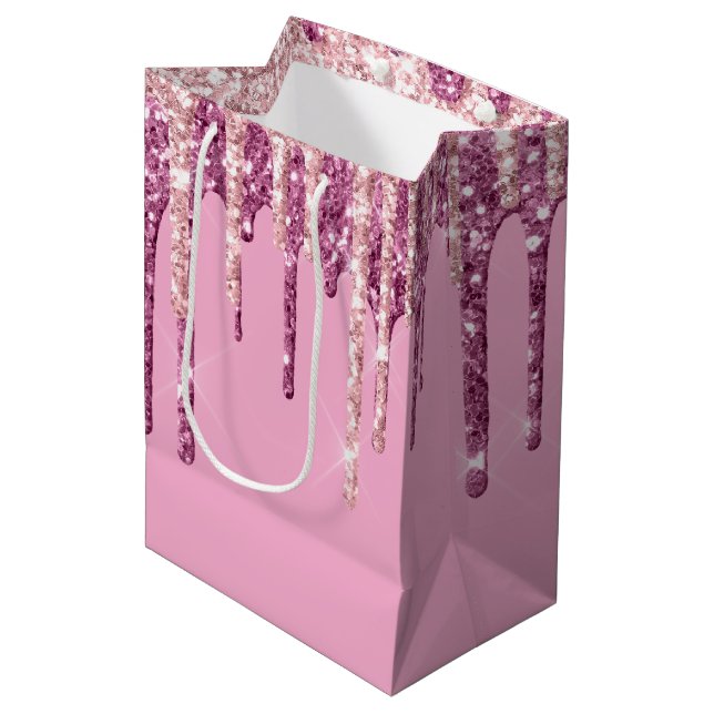 Pink Blush Ice Cream Glitter Drips  Medium Gift Bag (Front Angled)