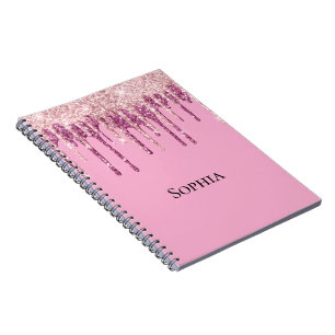 Pink Blush Ice Cream Glitter Drips Personalized Notebook
