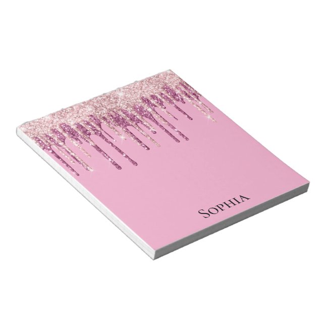 Pink Blush Ice Cream Glitter Drips Personalized Notepad (Angled)