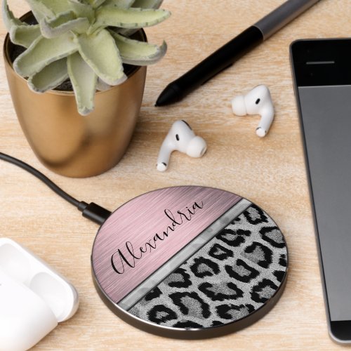 Pink Blush Illuminating Leopard Print Wireless Charger