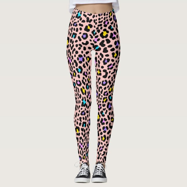 Pink Blush Leopard Spots Animal Print Leggings (Front)