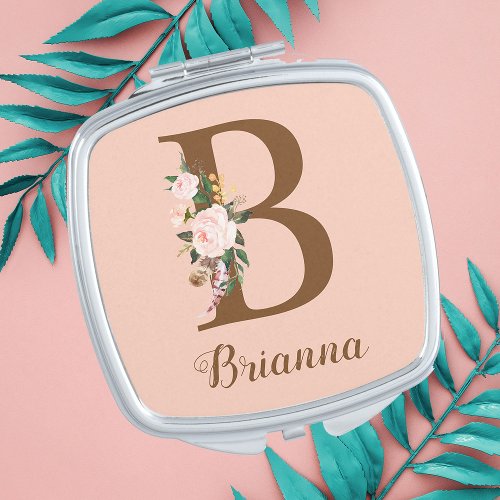 Pink Blush Letter B Personalized Gift Compact Mirror