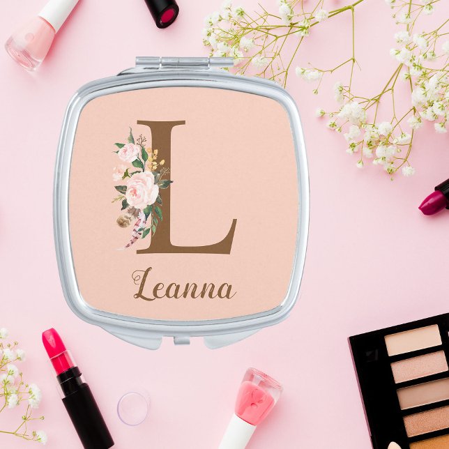 Pink Blush Letter L Personalized Gift Compact Mirror (Creator Uploaded)
