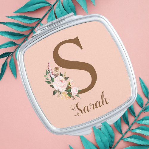 Pink Blush Letter S Personalized Gift Compact Mirror