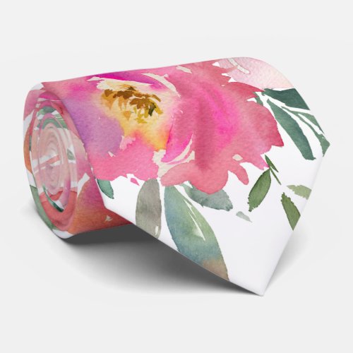 Pink Blush Light Pretty Roses Floral Neck Tie