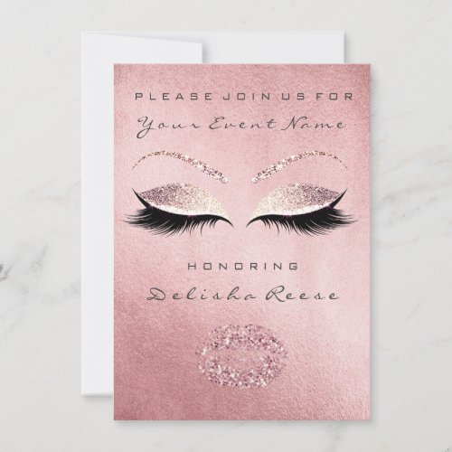 Pink Blush Lips Glitter Bridal Sweet 16th Girly Invitation