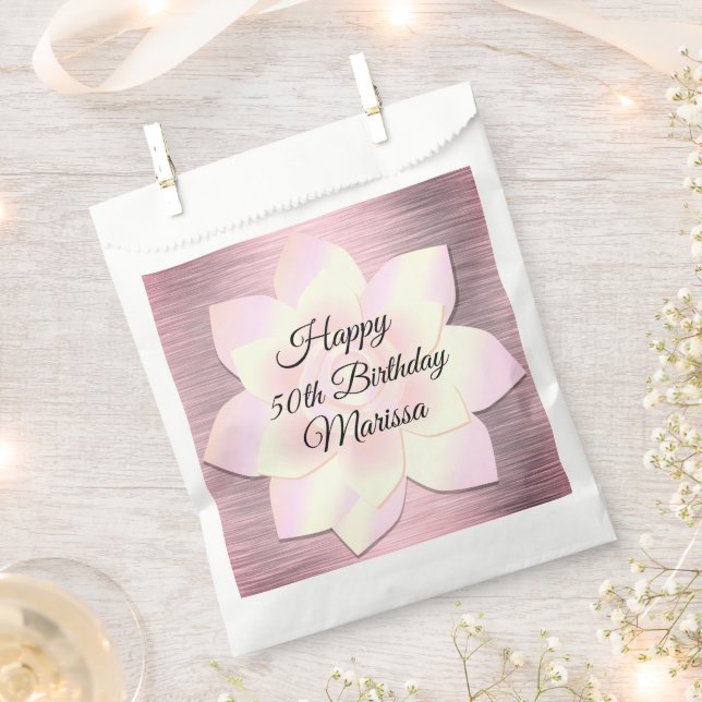 Pink Blush Lotus Flower Birthday Personalized  Favor Bag (Clipped)