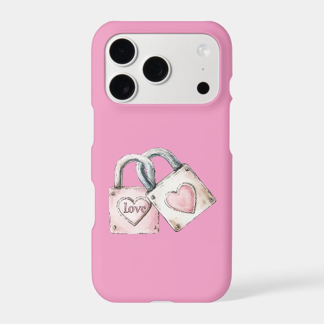Pink Blush Love Heart Locks iPhone Case (Back)