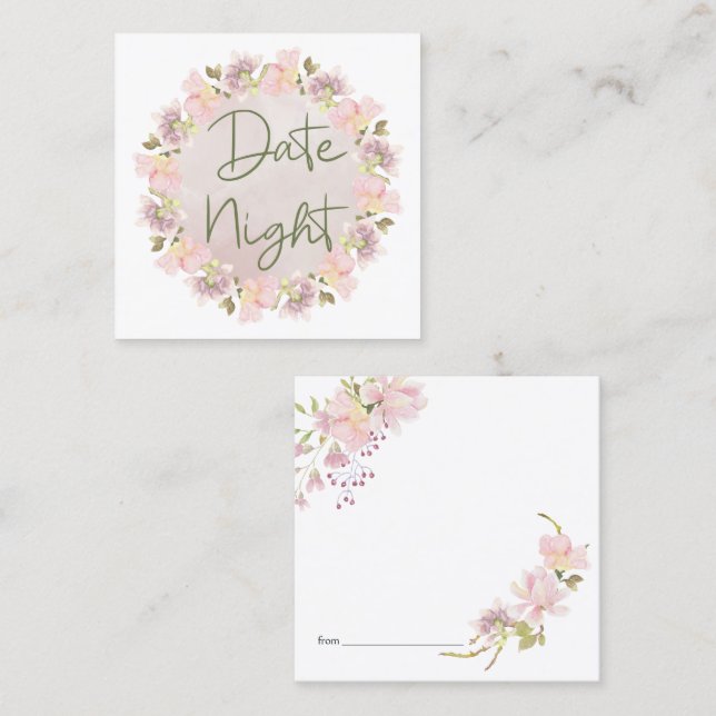 Pink Blush Magnolia Floral Date Night Card (Front/Back)