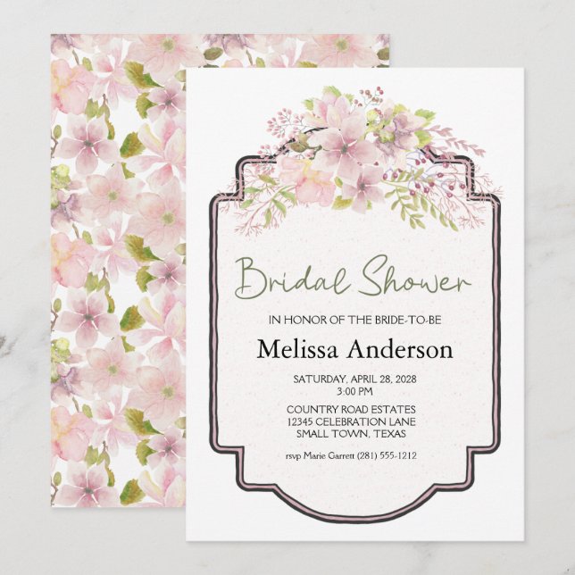 Pink Blush Magnolia Floral Elegant Bridal Shower  (Front/Back)