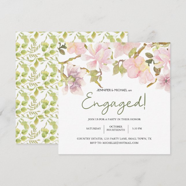 Pink Blush Magnolia Floral Elegant Engagement (Front/Back)