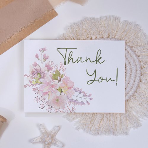 Pink Blush Magnolia Floral Elegant Thank You Card