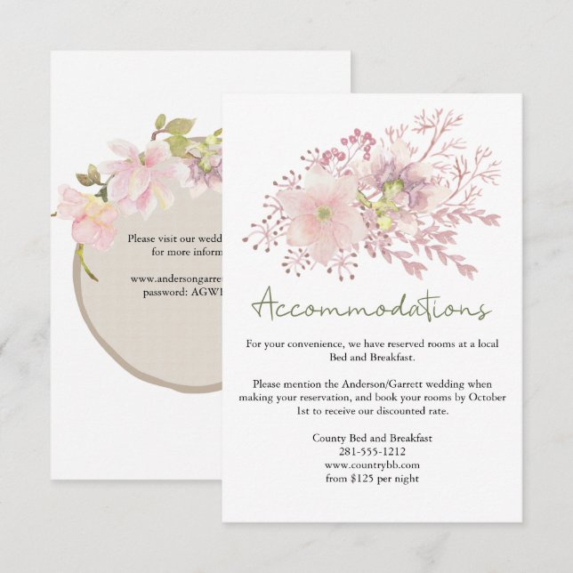 Pink Blush Magnolia Floral Wedding Enclosure Card (Front/Back)