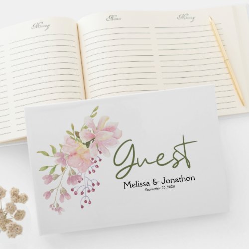 Pink Blush Magnolia Floral Wedding Guest Book