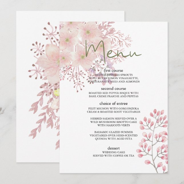 Pink Blush Magnolia Floral Wedding Menu (Front/Back)