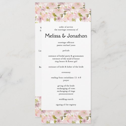 Pink Blush Magnolia Floral Wedding Program