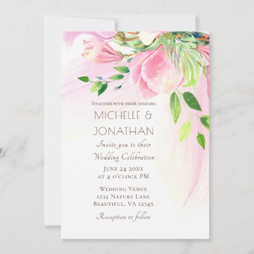 Pink Blush Magnolias Floral Christian Wedding  Invitation